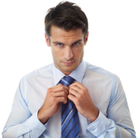 Man adjusting tie isolated on transparent background png