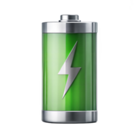 Green battery icon with a lightning symbol on a black background, full power representation. png