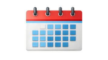 Blue calendar icon with red top on a black background, time and schedule management tool. png