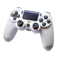 White gaming controller with dual joysticks on a black background, game console accessory. png