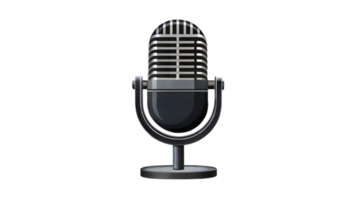 Classic microphone icon on a black background, symbol of broadcasting and sound recording. png