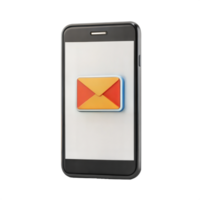 Smartphone icon with a yellow envelope on a black background, symbol of mobile communication and messaging. png