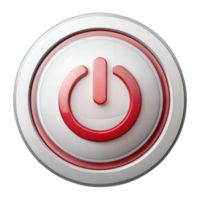 Red power button icon on white background, symbolizing energy control and digital functionality. png