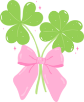 Coquette St Patrick Four Leaf Clover and Shamrock with Pink Bow Flat Design png