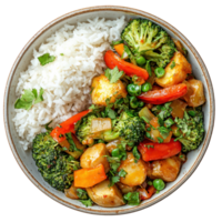 Vegetable Stir-Fry with Rice top view isolate on transparent background png