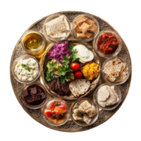 a plate with various foods isolate on transparent background png