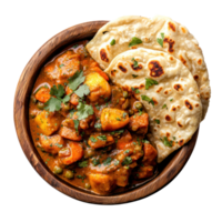 Vegetable Curry with Naan top view isolate on transparent background png