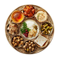 a plate with a variety of food on isolate on transparent background png