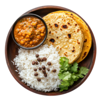 Dal with Roti Rice top view isolate on transparent background png