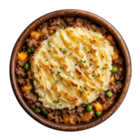 sheep's pie in a bowl on a plate on transparent background png