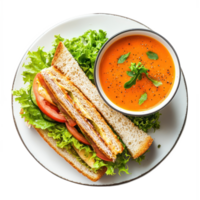 Sandwich with Soup top view isolate on transparent background png