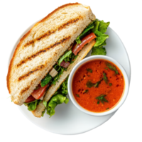 sandwich with tomato soup on a plate isolate on tranparent background png