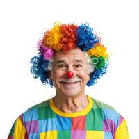 happy clown with colorful wig isolate on transparent background png