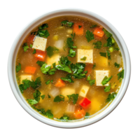 Miso Soup with Tofu top view isolate on transparent background png