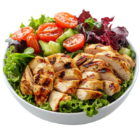chicken salad with lettuce, tomatoes and cucumber on a white plate png