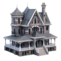 a 3d model of a victorian house isolate on transparent background png