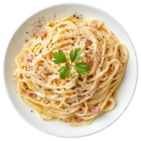 Spaghetti Carbonara top view isolate on transparent background png