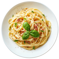 pasta with bacon and basil on plate isolate on tranparent background png