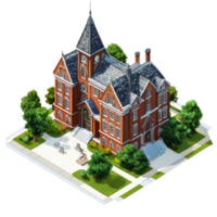 an illustration of a red brick building with a clock tower png