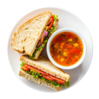 sandwich with soup on plate isolate on transparent background png