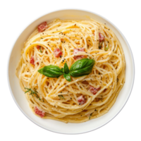 A Spaghetti Carbonara top view isolate on transparent background png