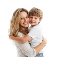 happy mother and son hugging on isolate background png