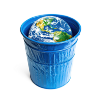 Earth in trash can isolate on transparent background png