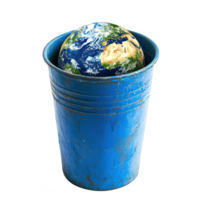 earth in a blue bucket isolate on transparent background png