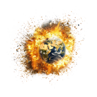 earth exploding with fire and smoke on a transparent background png