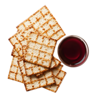 Matzos and wine top view isolate on transparent background png