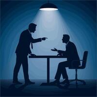 Business Meeting with Confrontation Under Spotlight Showing Tension and Disagreement vector