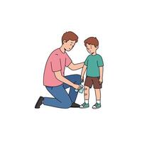 Father Applying Bandage on Son's Knee Caring Parent Comforting Child vector