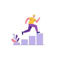 Man Running Up Bar Graph Steps Achieving Success and Growth vector