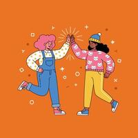 Two Friends High Fiving in Celebration with Fun Graphic Elements vector