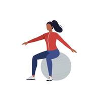 Woman Exercising, Sitting on Stability Ball for Fitness and Wellness vector
