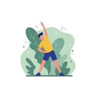 Man Stretching Side with Arms in Nature Illustration for Fitness vector