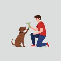 Man Training Dog with Bone Treat Happy Scene Illustration vector