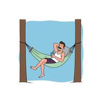 Man Relaxing in Hammock with Drink Illustration for Summer Leisure vector
