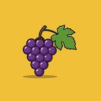 Cartoon Bunch of Purple Grapes with Leaf on Yellow Background vector