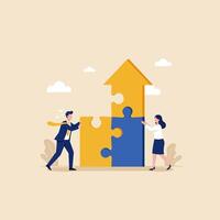Business Team Building Arrow From Puzzle Pieces Showing Teamwork Progress vector
