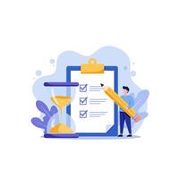 Completing Tasks on Time Illustrated with Hourglass and Checklist Concept vector