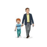 Father and Son Walking Holding Hands with Carefree Expression Illustration vector