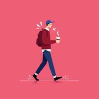 Man Walking with Coffee and Backpack Simple Illustration vector