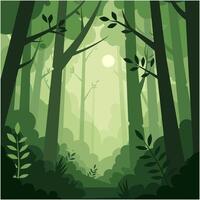 Green Forest Illustration with Sunlight Shining Through the Trees vector