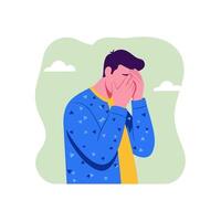 Man Covering Face with Hands Expressing Sadness and Despair Illustration vector
