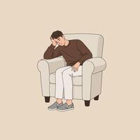 Man Sitting Depressed in Armchair Feeling Sad and Worried vector