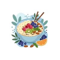 Oatmeal Bowl with Fruits and Nuts Illustration for Healthy Breakfast vector