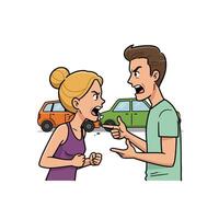 Couple Arguing After Car Accident Illustration with Angry Expressions vector