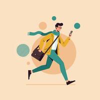 Man Running with Phone and Shoulder Bag in Flat Illustration vector