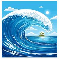 Ocean Wave Crashing with Tropical Island View on a Sunny Day vector
